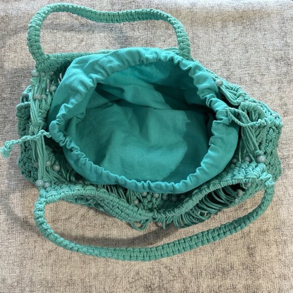 Macrame Crochet Teal Cross Body Purse Made In India Boho Hippie - Picture 6 of 10